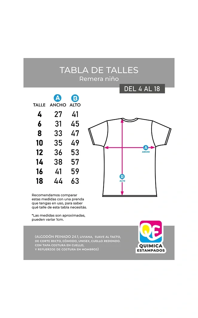 Tabla de talles niño